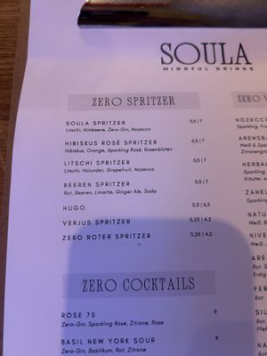  menu  at SOULA in Vienna