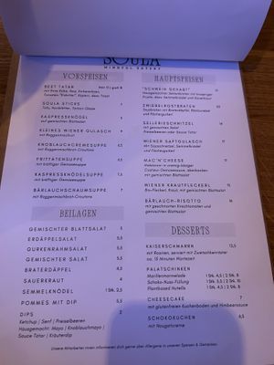 menu  at SOULA in Vienna