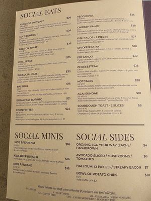 Menu at The Civic Social in Noosa Heads