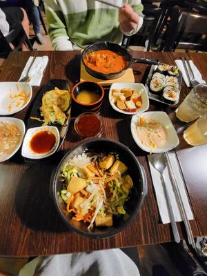 Vegan Bibimbab, Tteokbokki with Mandu, Kimbab, Pajeon & sides at Mamy in Prague