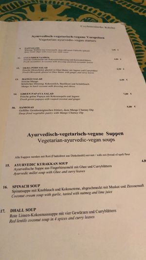 Part of the vegetarian/vegan menu  at Mount Lavinia in Nuremberg