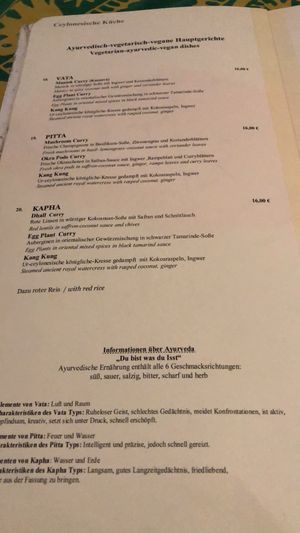 Part of the vegetarian/vegan menu  at Mount Lavinia in Nuremberg