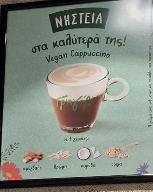 Vegan milks available for drinks at Gregory's in Rodos