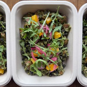 Mexican Sweet Potato & Black Bean Bowl. Vegan and gluten-free prepared meal.  at Hummingbird Nutritious Eats in Andover