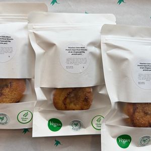 Flourless Lion's Mane Mushroom Blondie. Featuring vegan MRM protein. Vegan and gluten free. Offering a variety of vegan and gluten free baked goods. Many include MRM vegan protein. at Hummingbird Nutritious Eats in Andover