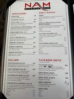 Appetizer & Salad Menu at NAM Kitchen in Sandy Springs