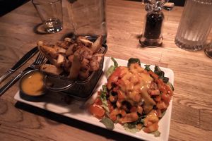 Black Bean Burger and Fries no Bun at Issac's Way in Fredericton