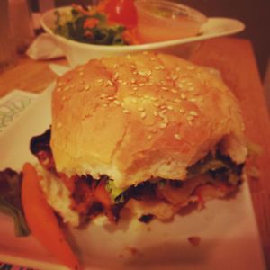 Black bean burger at Issac's Way in Fredericton