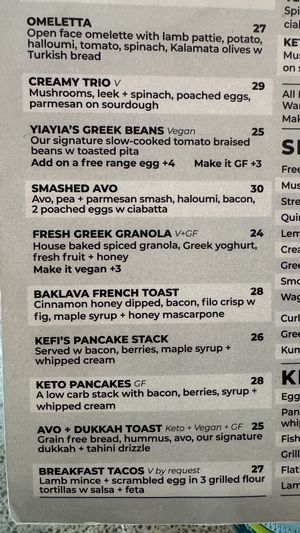Menu  at Kefi in Taupo
