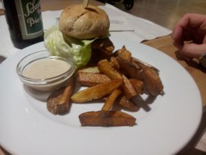 Cheese bacon burger at Veggie Point in Prague