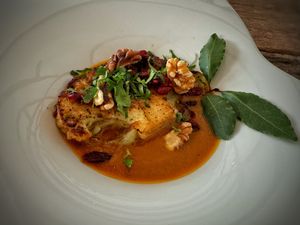 Cauliflower steak with katsu sauce   at The Loft in Sidmouth