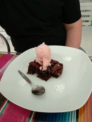 Brownie with Raspberry & Coconut Ice Cream at La Heladeria Mexicana in Barcelona