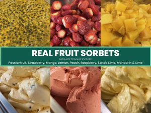 Refreshing sorbets made with real fruit. Mango, Passionfruit, Strawberry, Salted Lime and more. Vegan, dairy-free and made fresh in-house. at Gelato Wonderland in Labrador