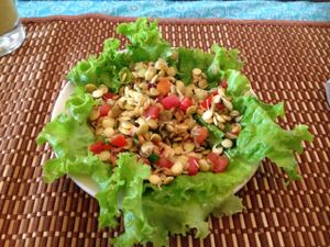 Chaski fest raw menu: salad with lettuce and sprouted grains. at Govindas' Natural - Vrinda in Sao Paulo