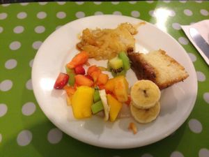 Some of the desserts options on Thursday: coconut pudding, plum cake, salad of fruits. at Vegg's Restaurante in Sao Paulo