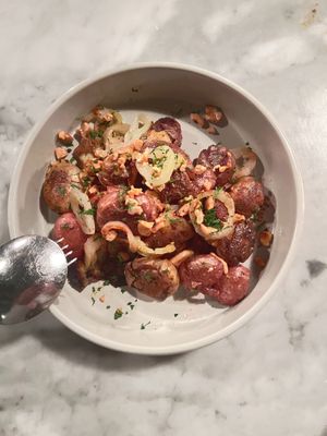 marble potatoes, pickled peppers, cashew, smoked paprika at Decade in Louisville