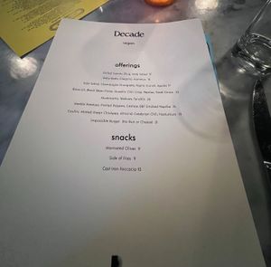 separate vegan menu at Decade in Louisville