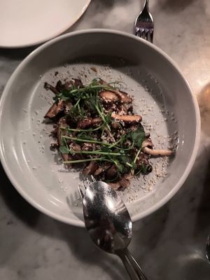 mushrooms, walnuts, tendrils at Decade in Louisville