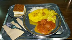 Paradicsomos kofta, tejszines sajtos kelbimbós sabji rizzsel, vaníliás krémes. Finom volt, köszönöm! at Govinda in Eger