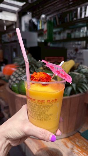 Blended mango juice at Hippie Vegan in Bangkok
