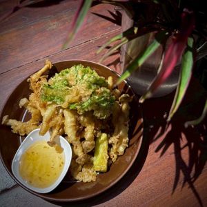 Deep fried vegetables at Hippie Vegan in Bangkok