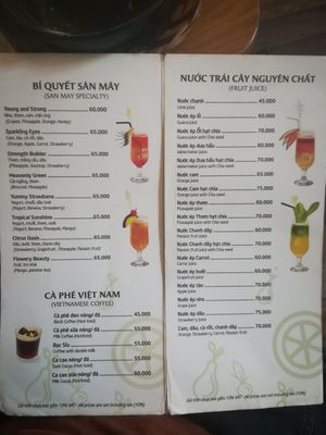 Drink menu at San May - Q1 in Ho Chi Minh City