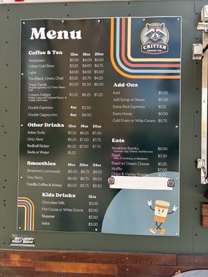 Menu   at Critter Coffee Co in Pensacola