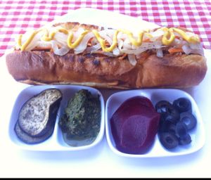 Karma hot dog (soy) at Ernie's Burgers in Sihanoukville