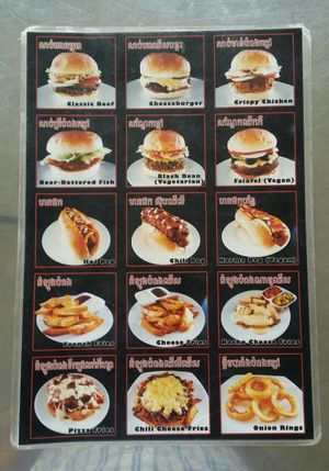 table menu at Ernie's Burgers in Sihanoukville