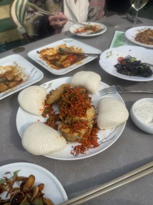 Deep fried aubergine with bao  at Tofu Vegan in Brighton