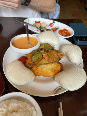 Twice cooked “fisc” bao buns   at Tofu Vegan in Brighton