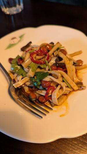 Shredded oyster mushrooms with peanut and chilli oil at Tofu Vegan in Brighton