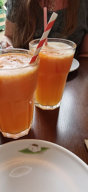 Apple, carrot, ginger juice at Tofu Vegan in Brighton
