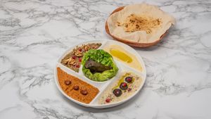 Selection of 5 mezze, served with
arabic bread at Damastique in York