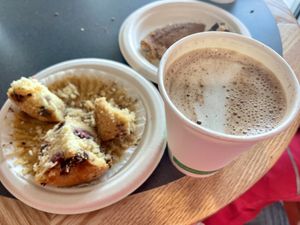 Vegan Hot Cocoa and Raspberry-Chocolate Chip Muffin   at Watson Cafe in Alta