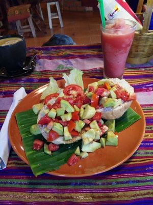 Avocado and tomato "roll"  at Art in Chai in Pai