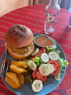 chickpea burger  at Art in Chai in Pai