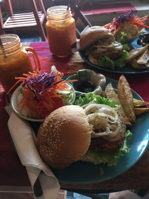 Chickpea burger 120 baht  at Art in Chai in Pai