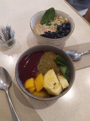 Chia bowl and protein musli (can't remember exactly the names, the first 2 on the menu) at Daluma in Berlin