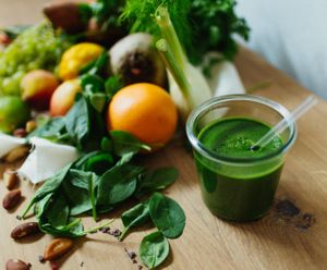 The DALUMA Green Giant Smoothie with apricots, grapes, cucumber, parsley, spinach, lime, coconutblossom sugar, mint tea and spiraling inside! at Daluma in Berlin