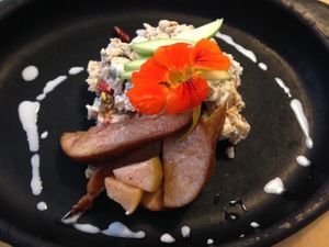 Bircher Museli w/ green apple, caramelised pears & coconut (Special) at Saluna in Newcastle