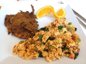 (I like this angle better) same soyrizo tofu scramble described in previous pic (comes as a burrito but I ordered w/o the tortilla.)  at Scramble in Scottsdale