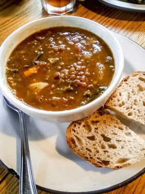 Veggie soup with sourdough bread at Community Loaves in Jacksonville
