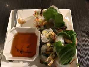 Karma rolls - fresh mango, tofu, carrots, daikon wrapped in rice paper with soy dipping sauce. at Andy Nguyen's in Sacramento