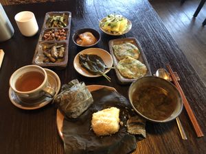 My simple set meal for one - with an order of their delicious plum tea.  at Maji - 마지 in Seoul
