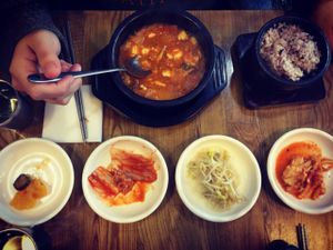 kimchi jjigae and banchan  at Babione - 바비오네 in Seoul