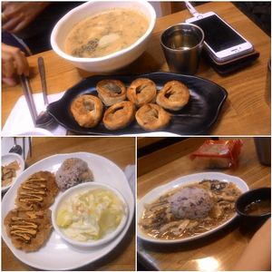 Rice cake soup 떡국, fried dumplings 구운만두, tonkatsu 돈까스 and mushroom rice 버섯덮밥 were all delicious!! at Babione - 바비오네 in Seoul