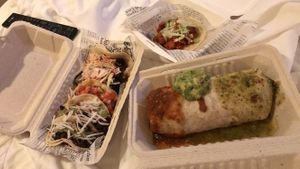 Burrito and taco’s delivered to our room at La Cantina in Whistler