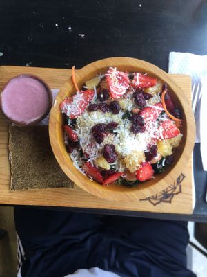 Kale, almonds, cranberries and fruit salad at Samsara in Antigua