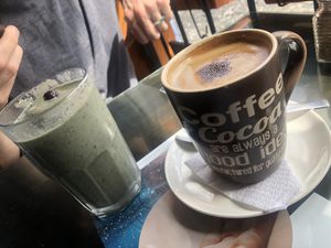 Mushroom cocoa and a power smoothie ??names at Samsara in Antigua